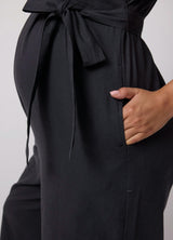 Short Sleeve Wide Leg Linen Maternity Jumpsuit