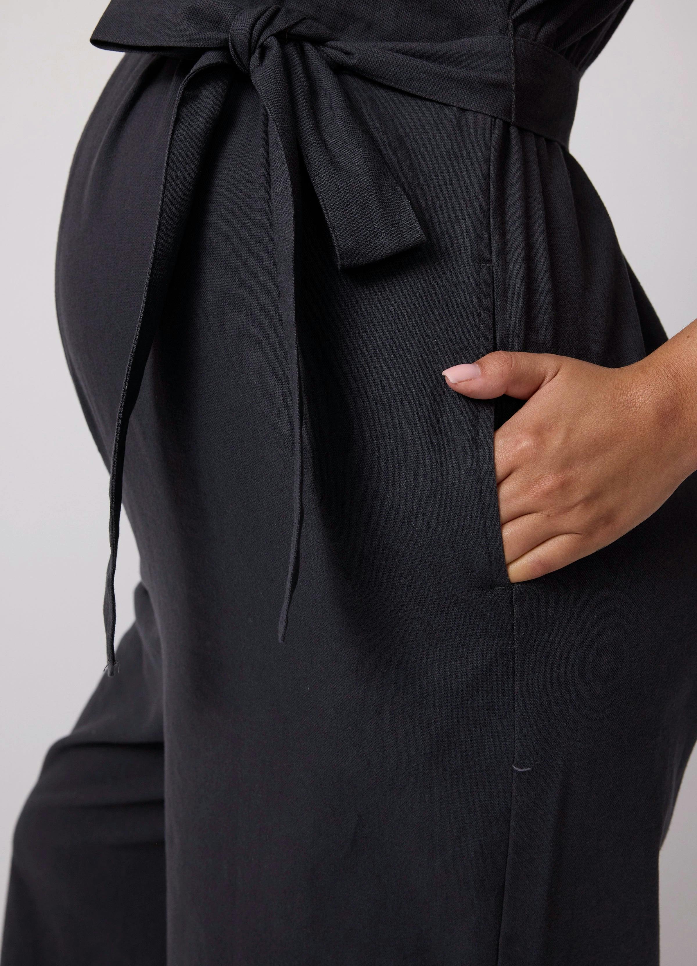 Short Sleeve Wide Leg Linen Maternity Jumpsuit