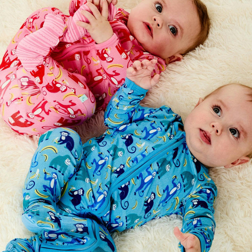 Soft & Stretchy Zipper Footie - Monkeying Around Pink