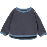 Contrast Trim Crew Neck Long Sleeve 2-Button Shoulder Sweatshirt