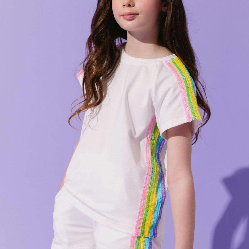 White Rainbow Stripe Short Set