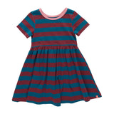 Sunny Dress, Teal And Burgundy Stripe