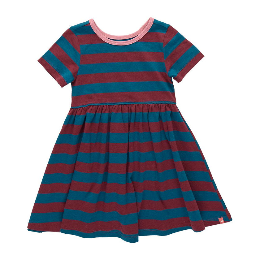 Sunny Dress, Teal And Burgundy Stripe
