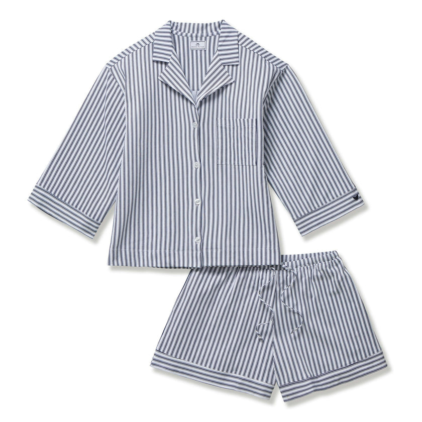 The Olivia Pima Short Set in Navy French Ticking