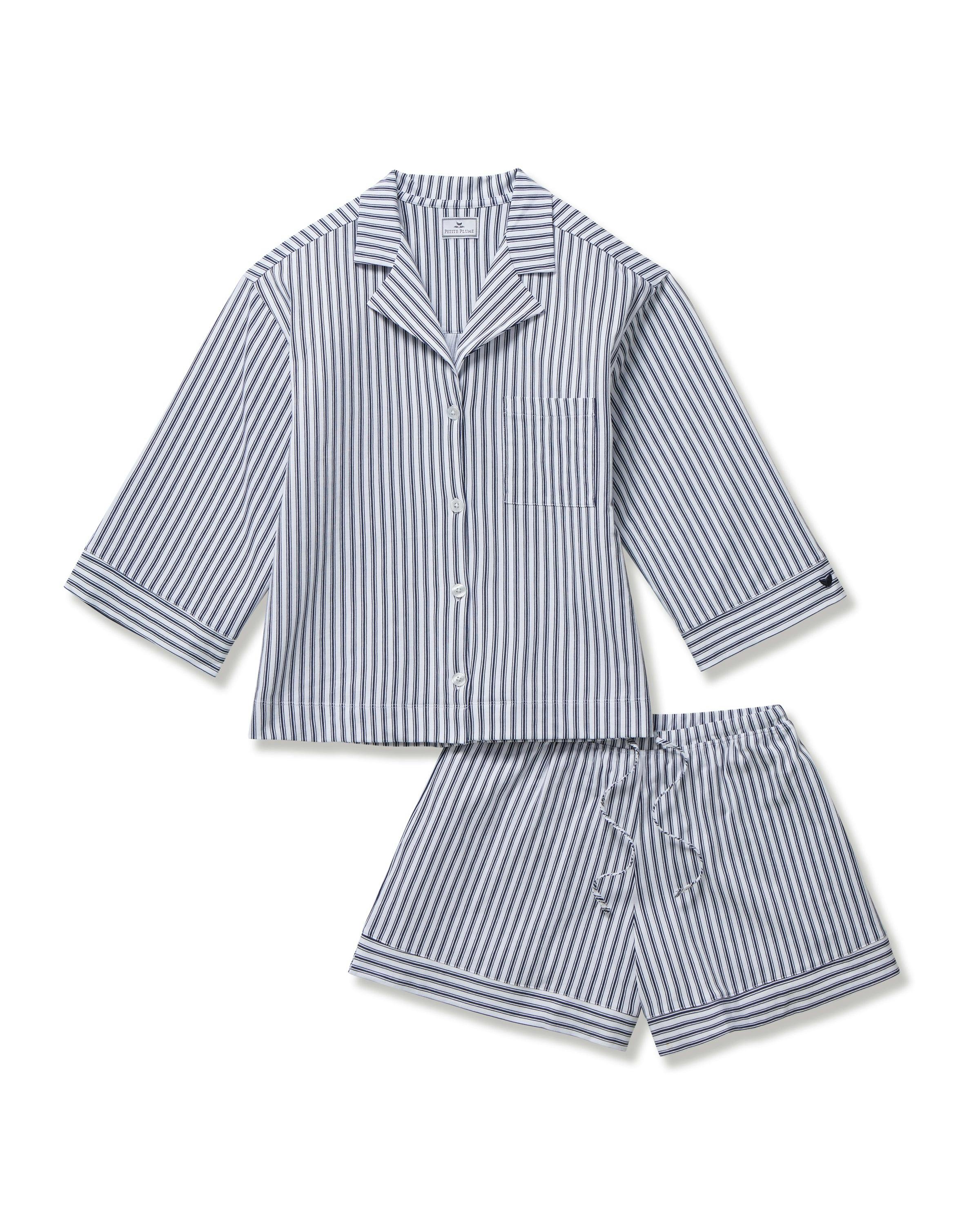 The Olivia Pima Short Set in Navy French Ticking