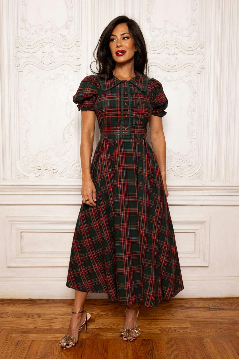 Sophia Dress in Evergreen Plaid