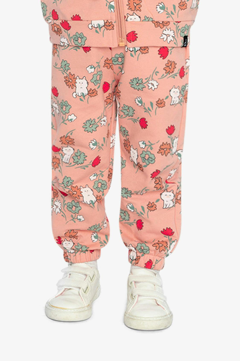 French Terry Sweatpants Pink Cat Print