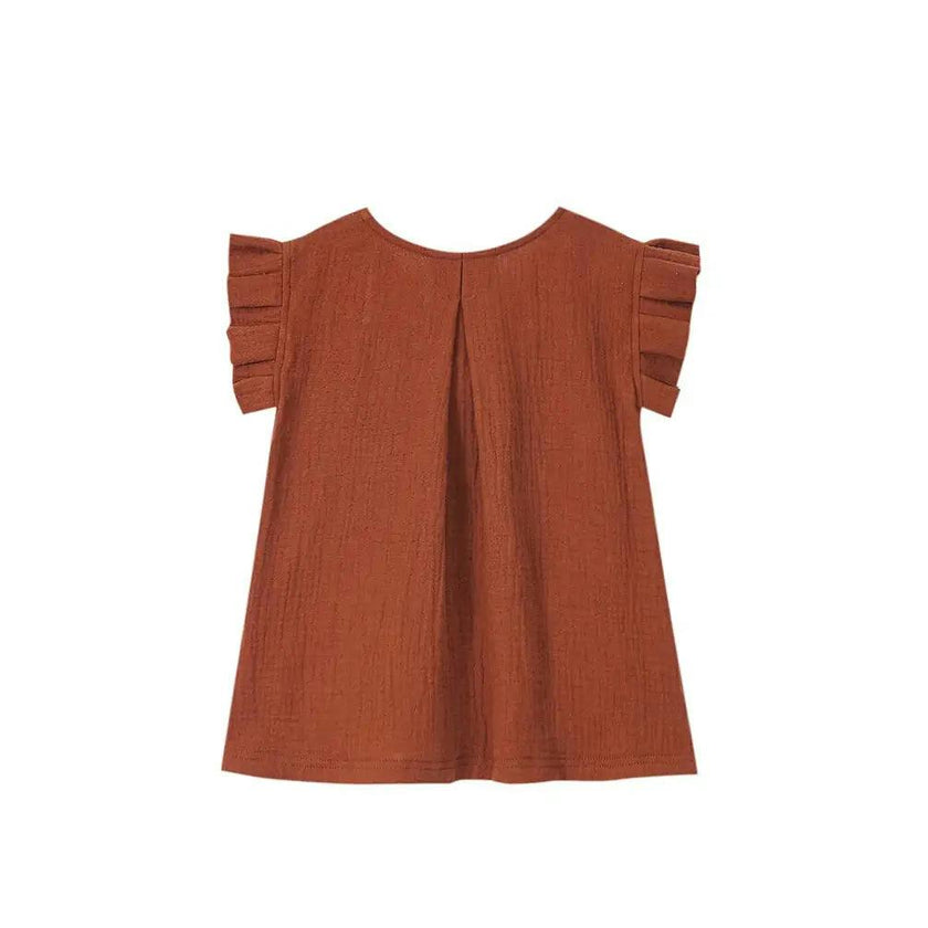 Girls Gauze Box Pleated Sleeve Top