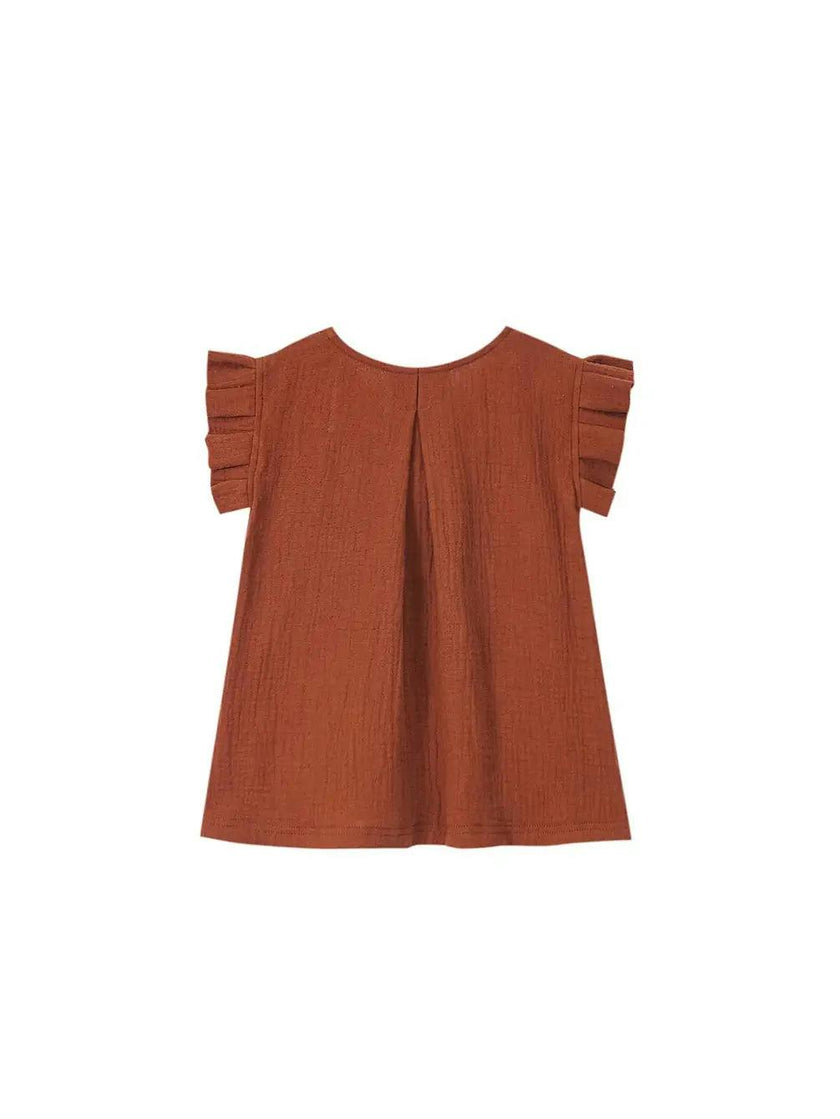 Girls Gauze Box Pleated Sleeve Top