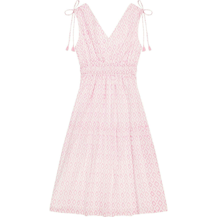 Women's Noemie Ikat Ruched Shoulder Tie Maxi Dress, Pink
