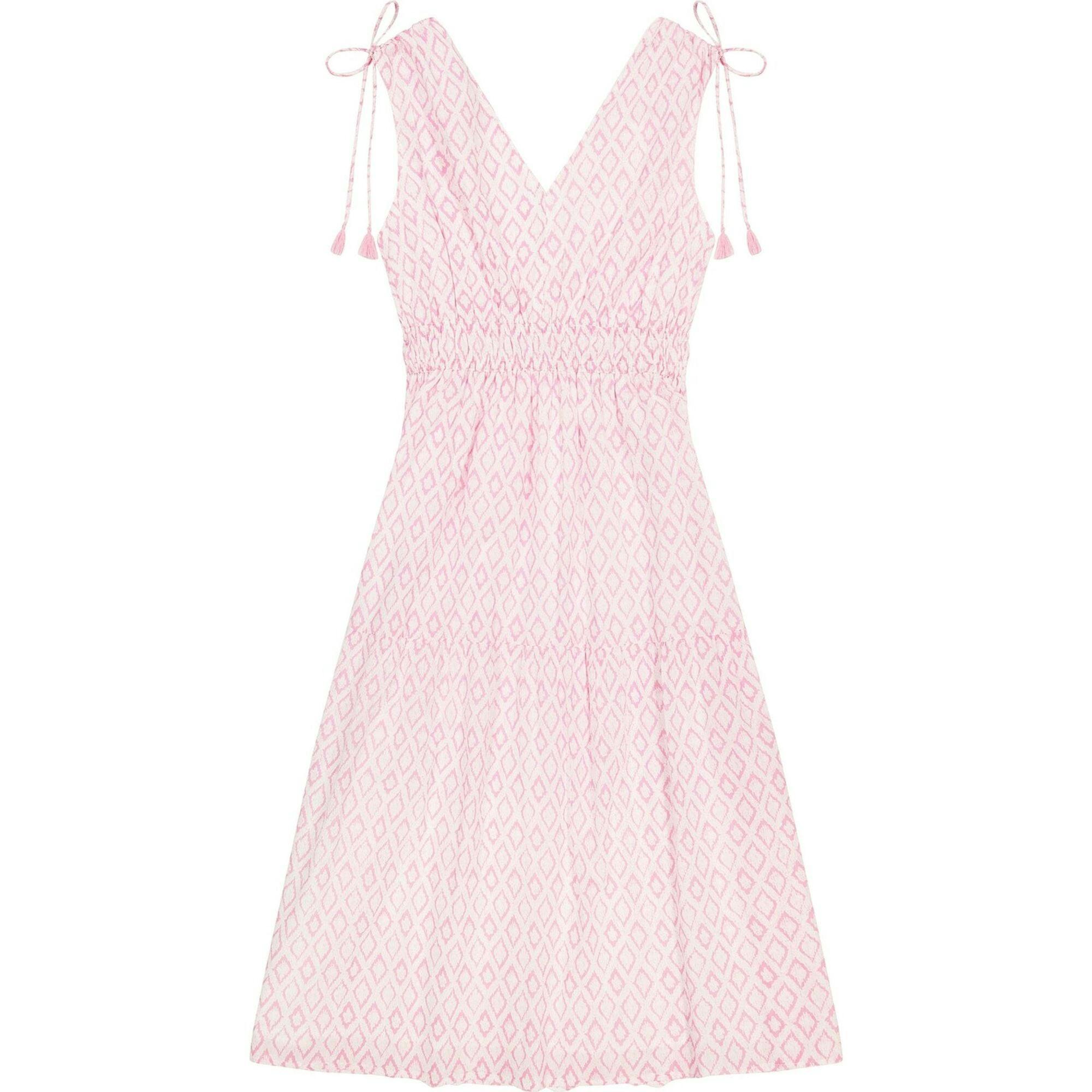 Women's Noemie Ikat Ruched Shoulder Tie Maxi Dress, Pink