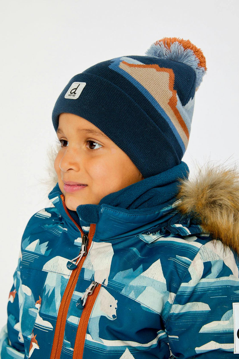 Winter Knit Hat With Pompom Blue Mountain Jacquard