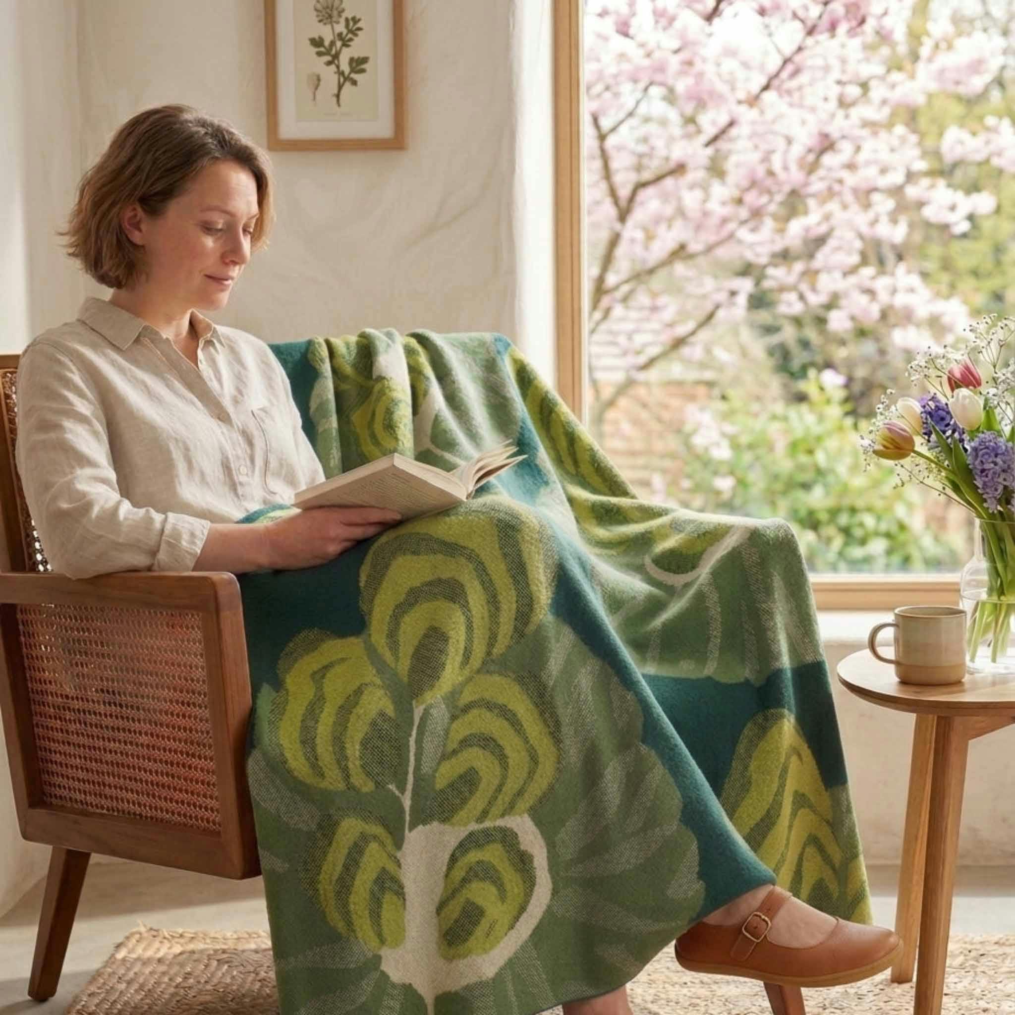 Cotton Sustainable Knit Floral Throw Blanket - Floréal 7 by E.A. Seguy