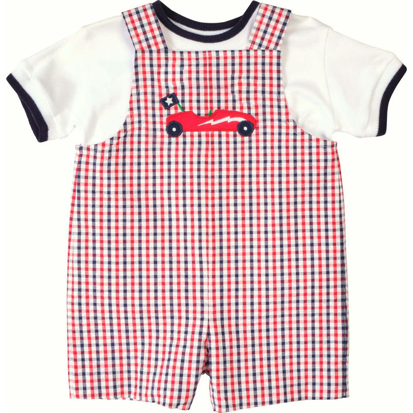 Plaid Seersucker Shortall With Derby Car