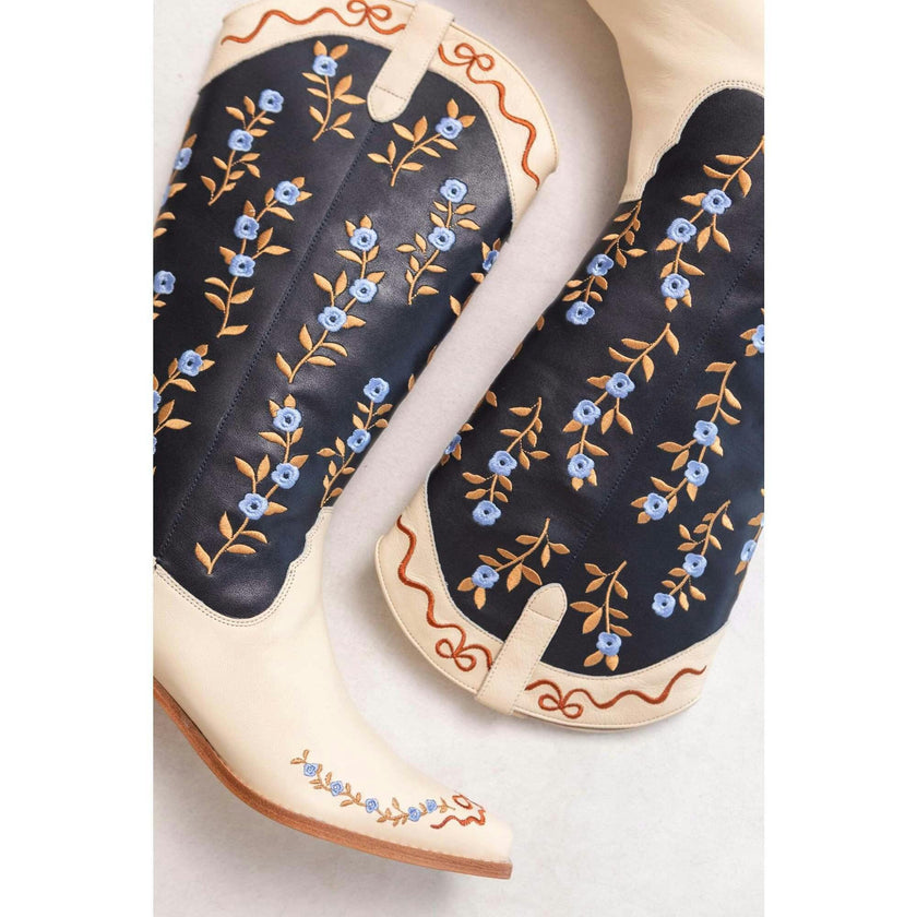 Rosemary Cowgirl Boots in Cream & Navy