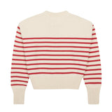 Women's Cream And Red Stripe Cropped Sweater