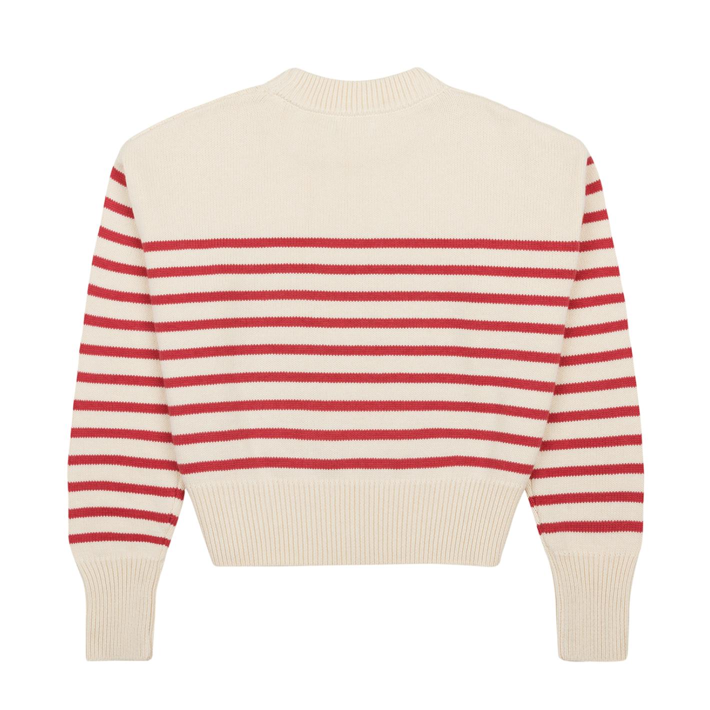 Women's Cream And Red Stripe Cropped Sweater