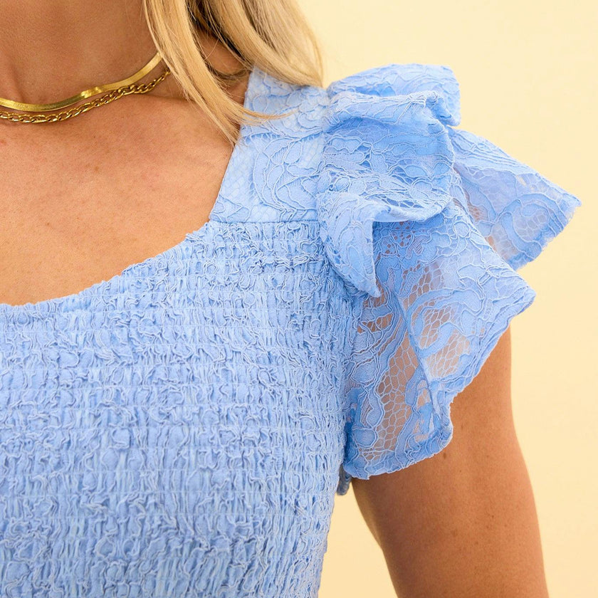 Hattie Dress in Cornflower Blue Lace