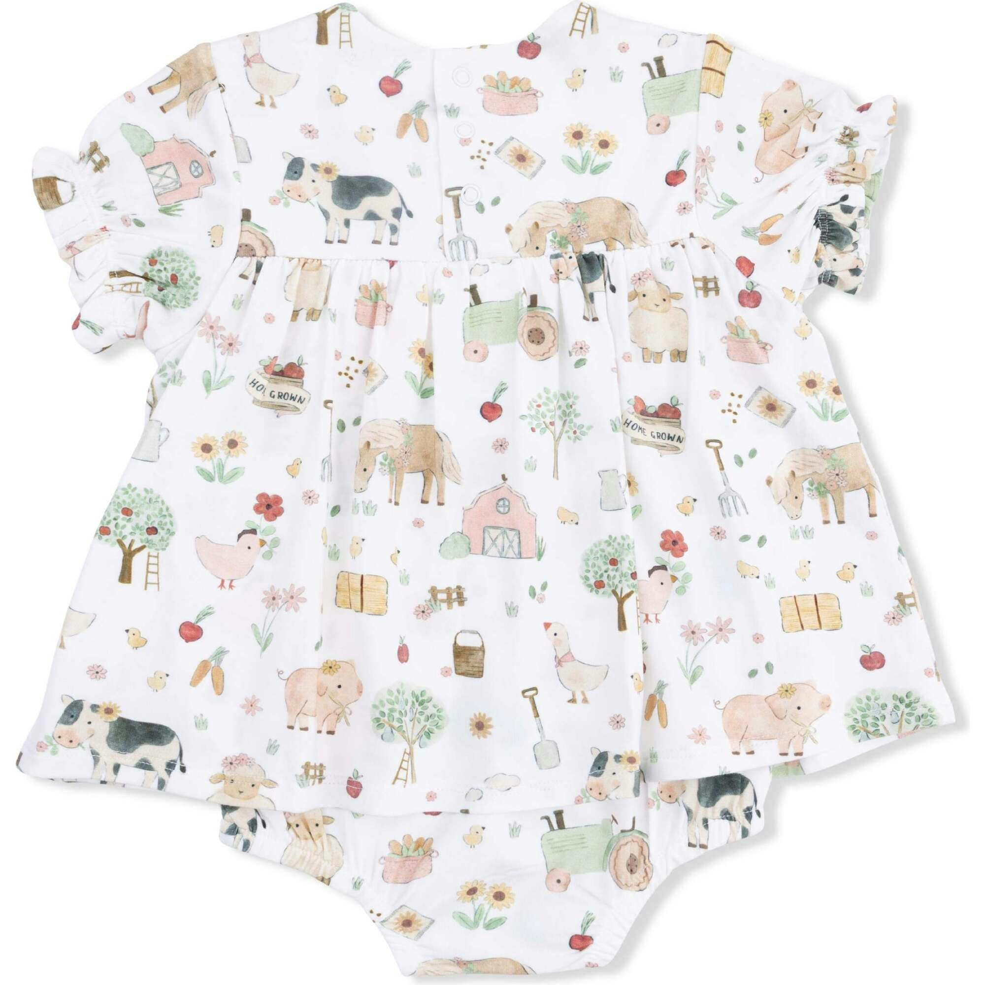 Cute Farm Animals Pink - Smocked Ruffle Bubble with Skirt