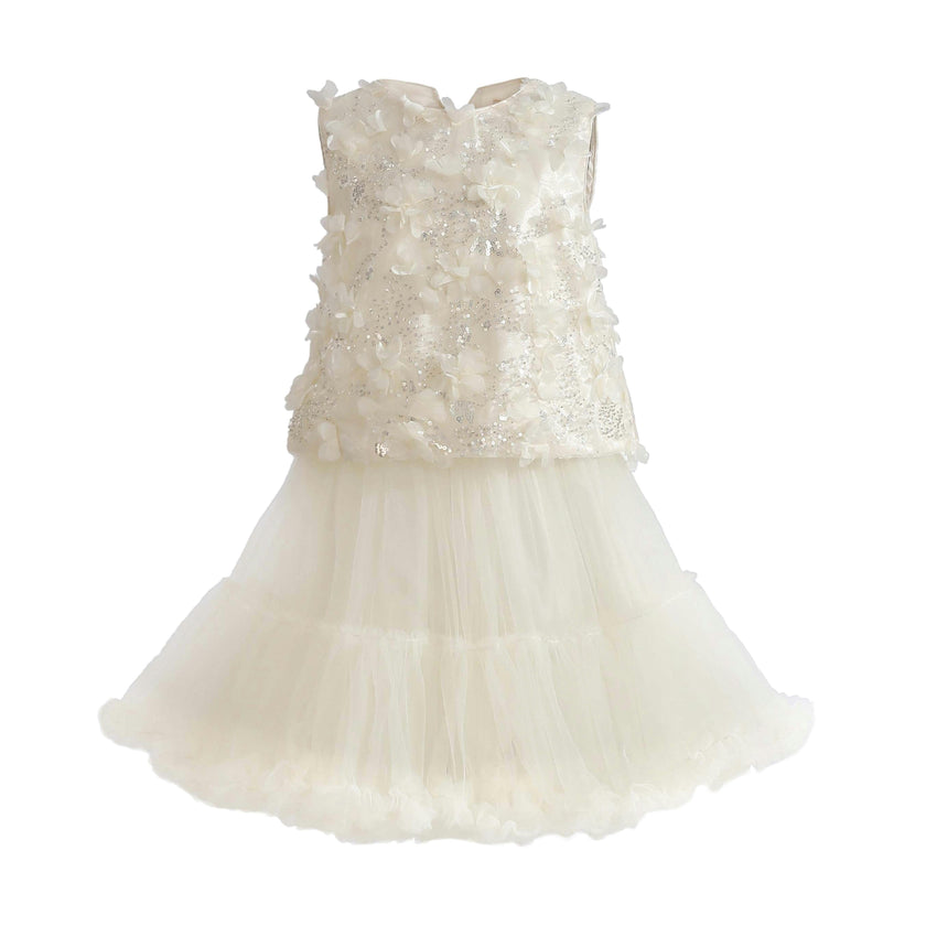 Ivory Amorette Floral Appliqué Top and Dress Set
