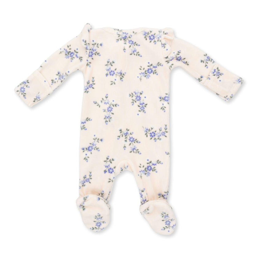 Sweet Hanna Floral Velour - 2 Way Ruffle Sleeve Zipper Footie