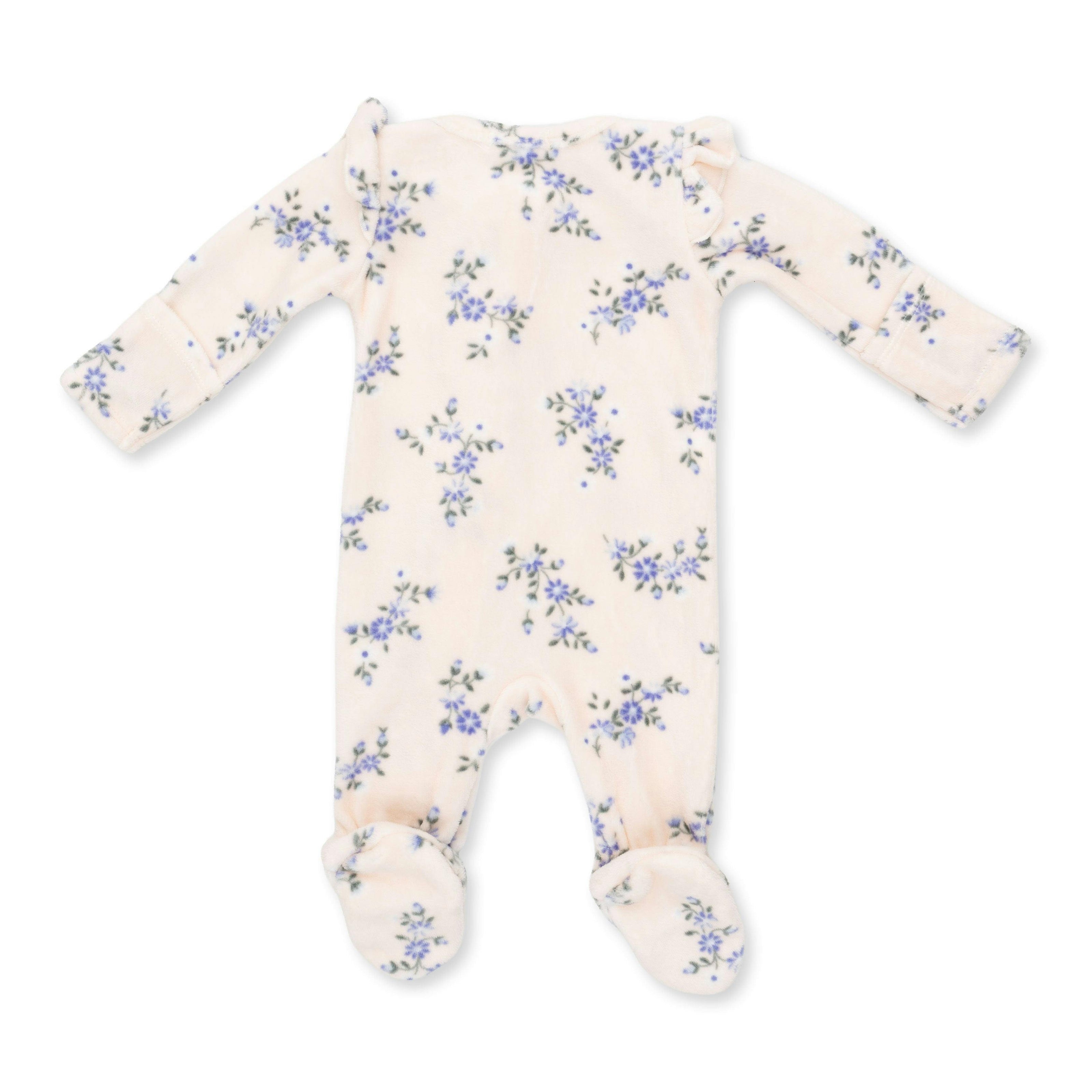 Sweet Hanna Floral Velour - 2 Way Ruffle Sleeve Zipper Footie