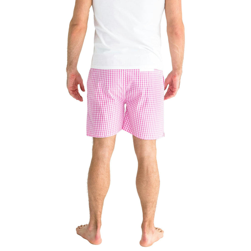 Men's Hepburn Gingham Pink Sleep Shorts - Organic Cotton Poplin