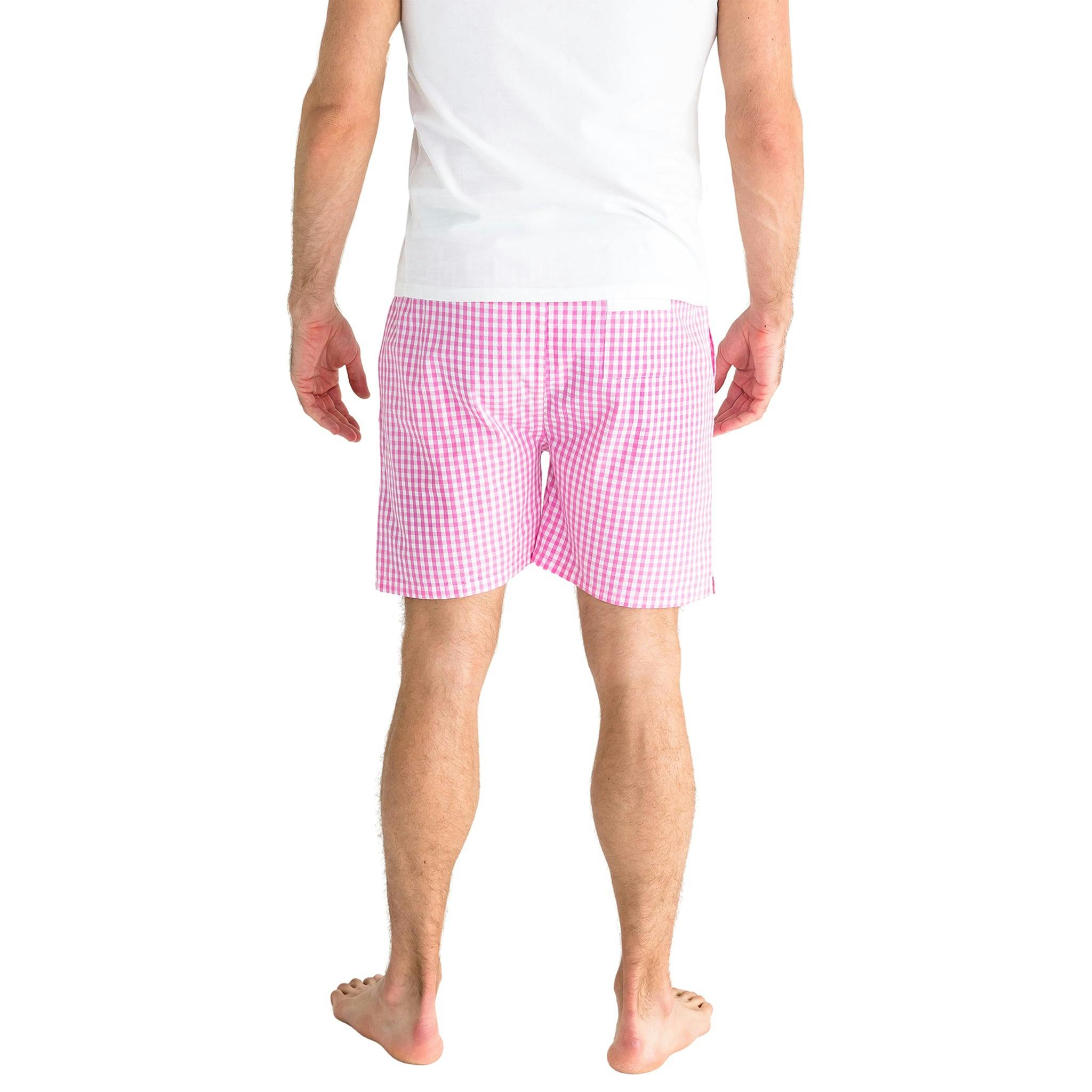 Men's Hepburn Gingham Pink Sleep Shorts - Organic Cotton Poplin