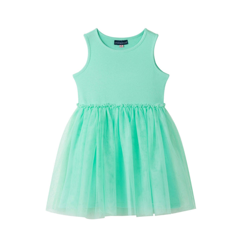 Girls Chenille Floral Sweatshirt & Tulle Tank Dress Set | Aqua