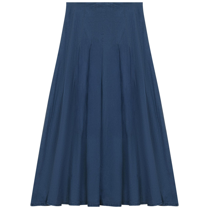 Midi Denim Pleated Skirt