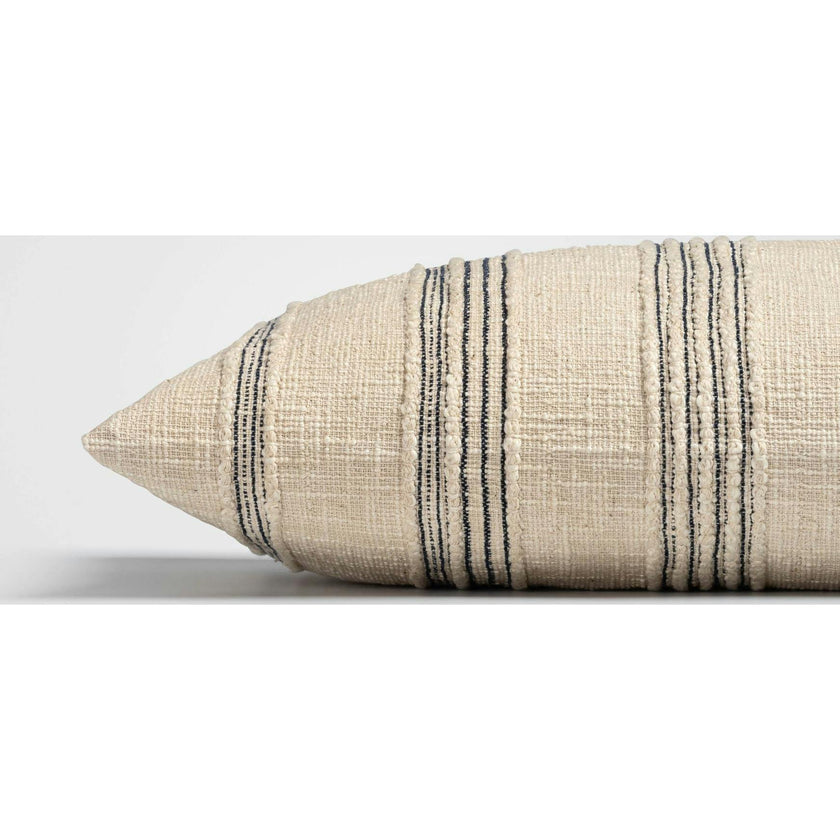 Tide Stripe Blue & Ivory Distressed Lumbar Pillow