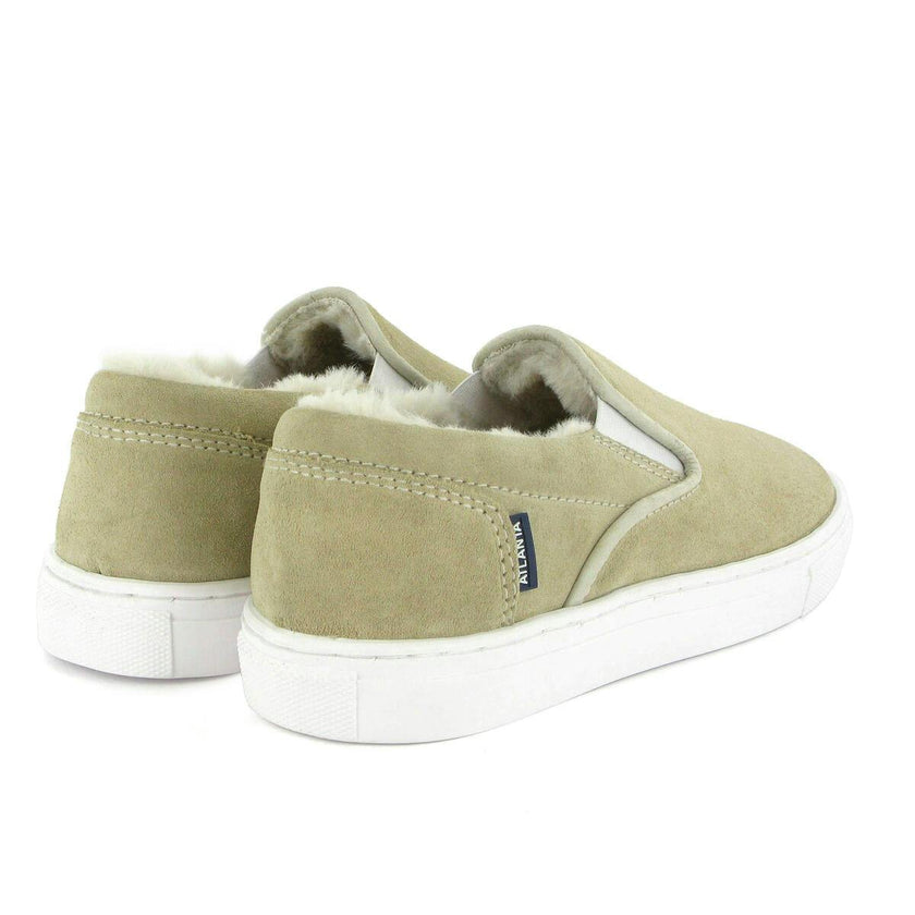 Wool Lining Suede Slip On Sneakers, Natural