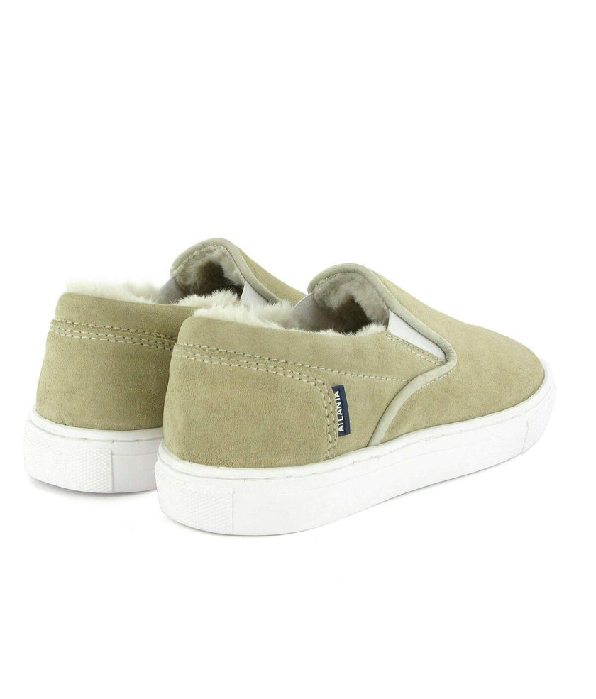 Wool Lining Suede Slip On Sneakers, Natural