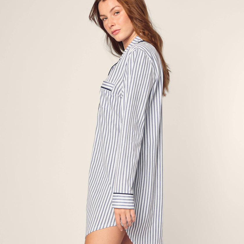 Women's Pima Nightshirt in Navy French Ticking