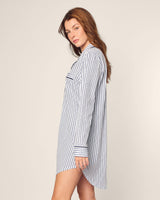 Women's Pima Nightshirt in Navy French Ticking