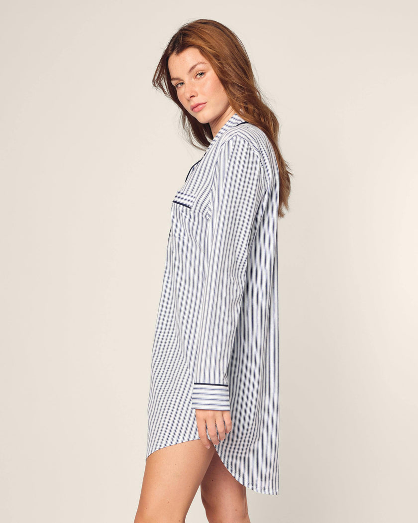 Women's Pima Nightshirt in Navy French Ticking