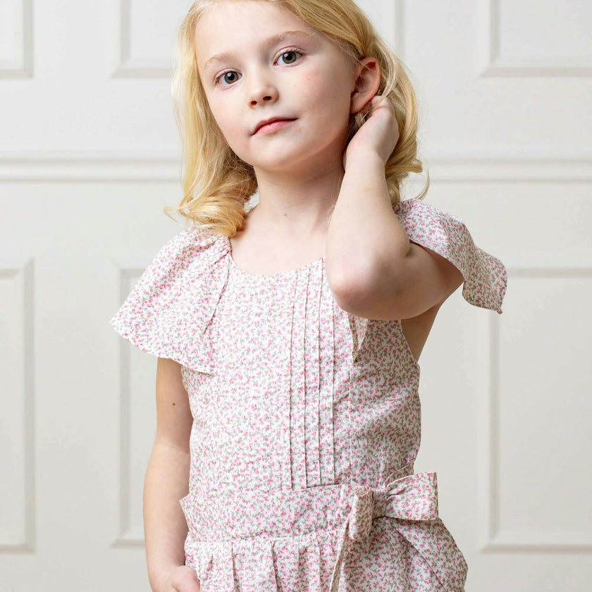Organic Flutter Sleeve Pintuck Jumpsuit, Pink