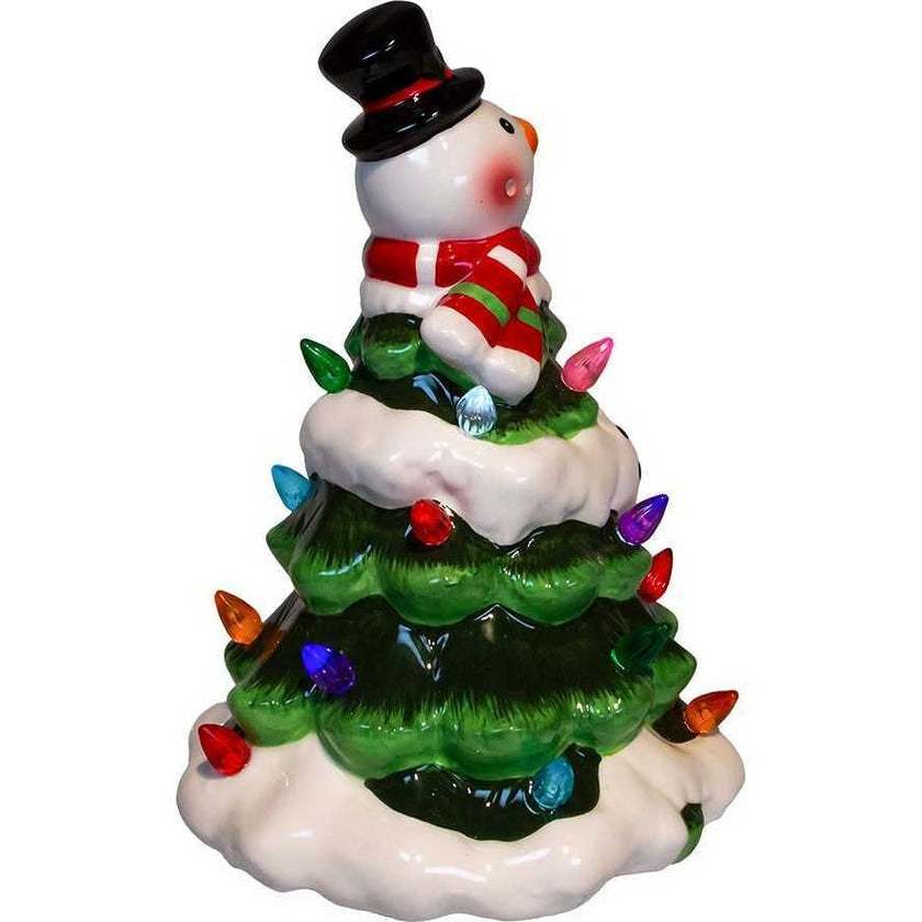 9-Inch Battery Operated Ceramic Light-Up Snowman Tree