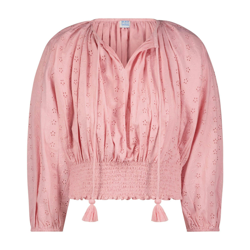 Lola Womens Blouse Blush Pink Eyelet, Pink Eyelet