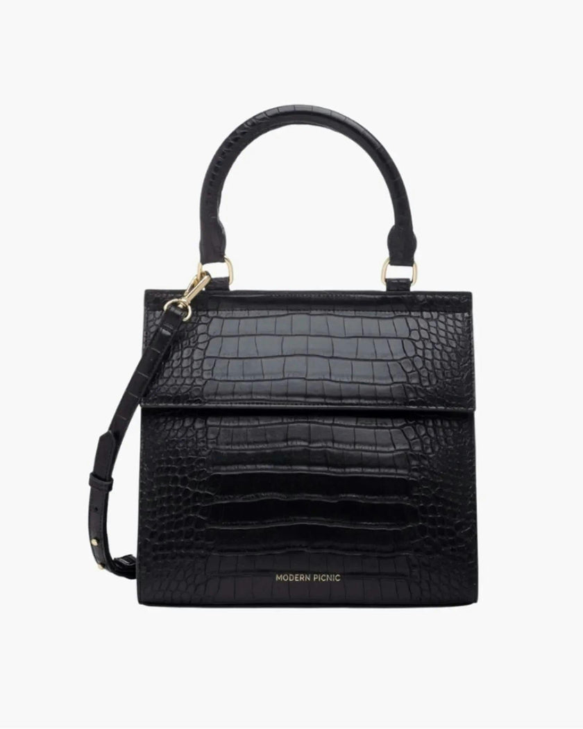 Medium Stylish, Chic Insulated Lunchbox, Black Croc