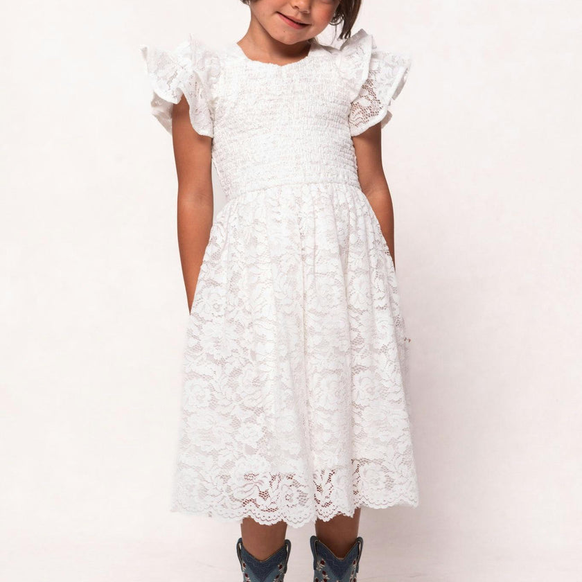 Mini Hattie Dress in White Lace