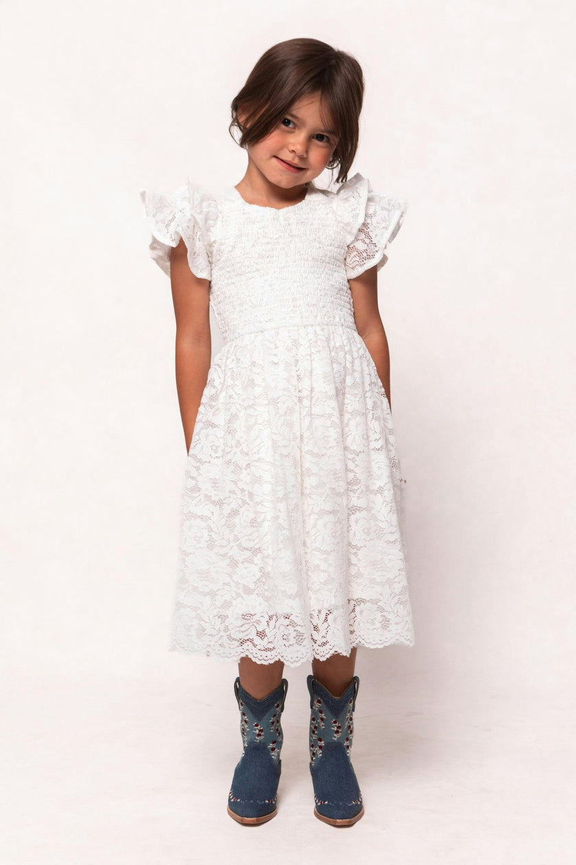 Mini Hattie Dress in White Lace