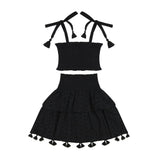 Noelle Girls Top and Skirt Set Black Eyelet, Black Eyelet