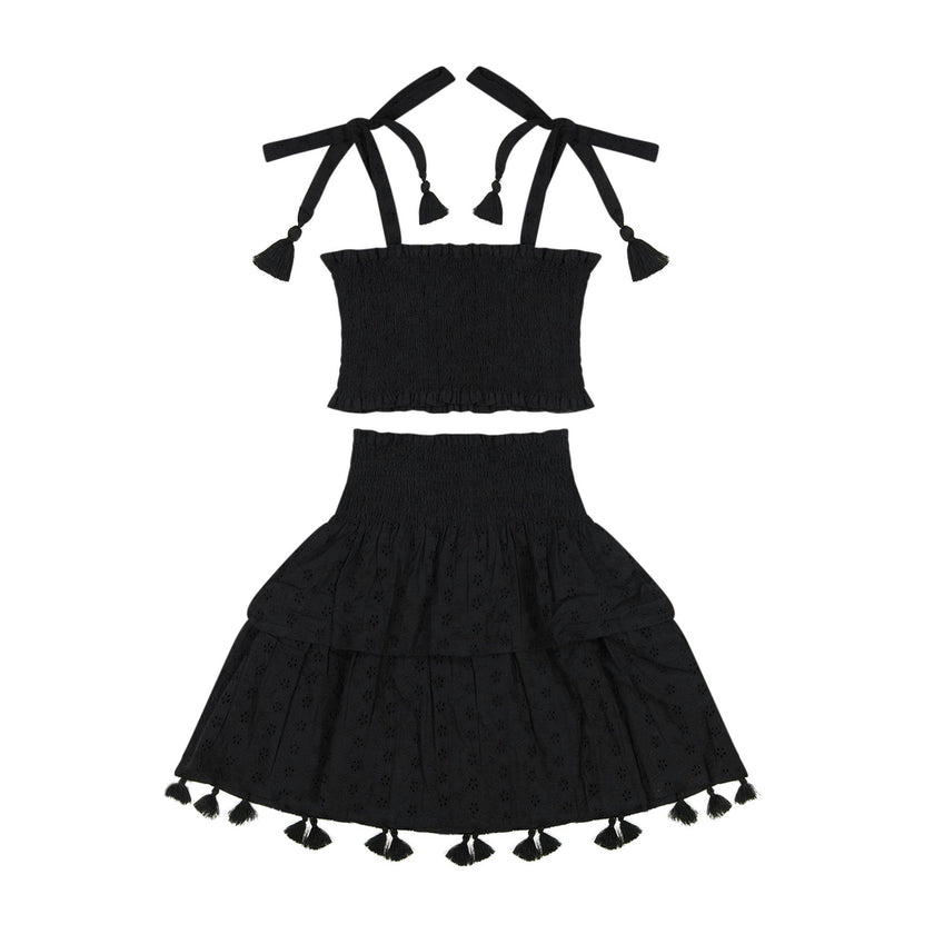 Noelle Girls Top and Skirt Set Black Eyelet, Black Eyelet