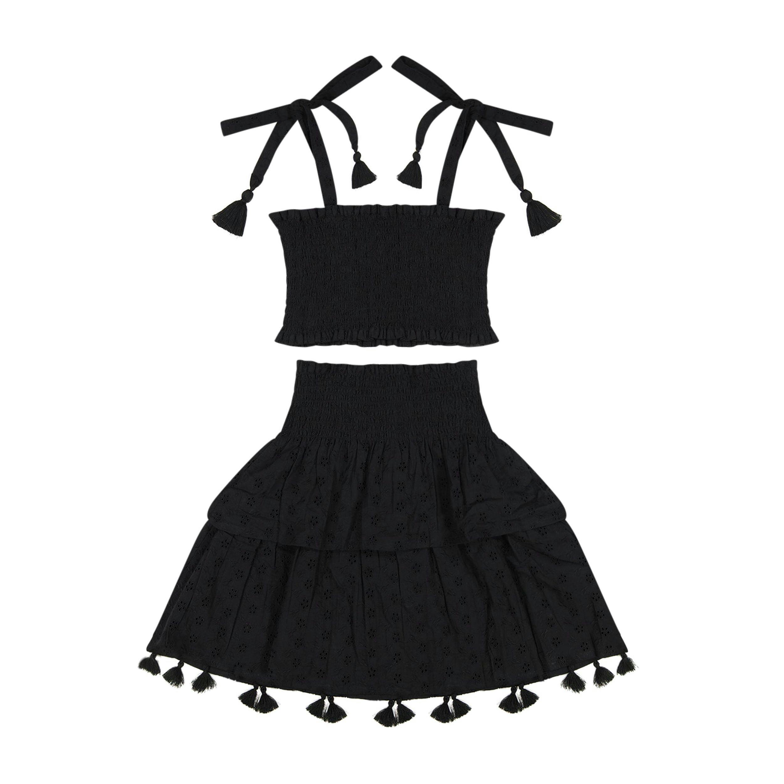 Noelle Girls Top and Skirt Set Black Eyelet, Black Eyelet