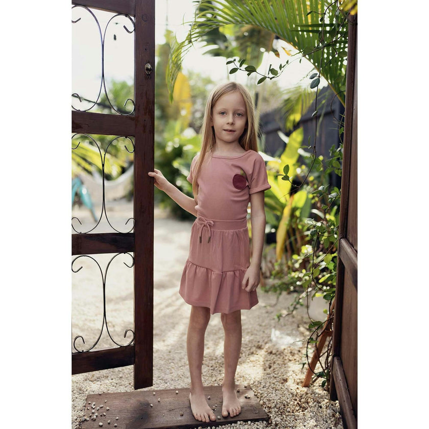Ribbed Berry Tired Ruffle Hem Short Skirt