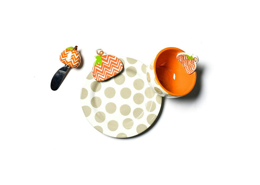 Chevron Pumpkin Embellishment Plate Bowl and Spreader Set