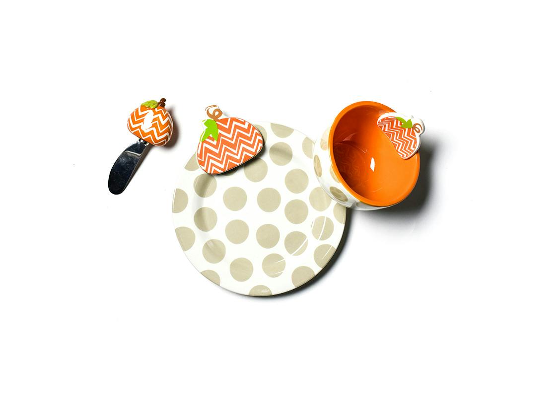 Chevron Pumpkin Embellishment Plate Bowl and Spreader Set