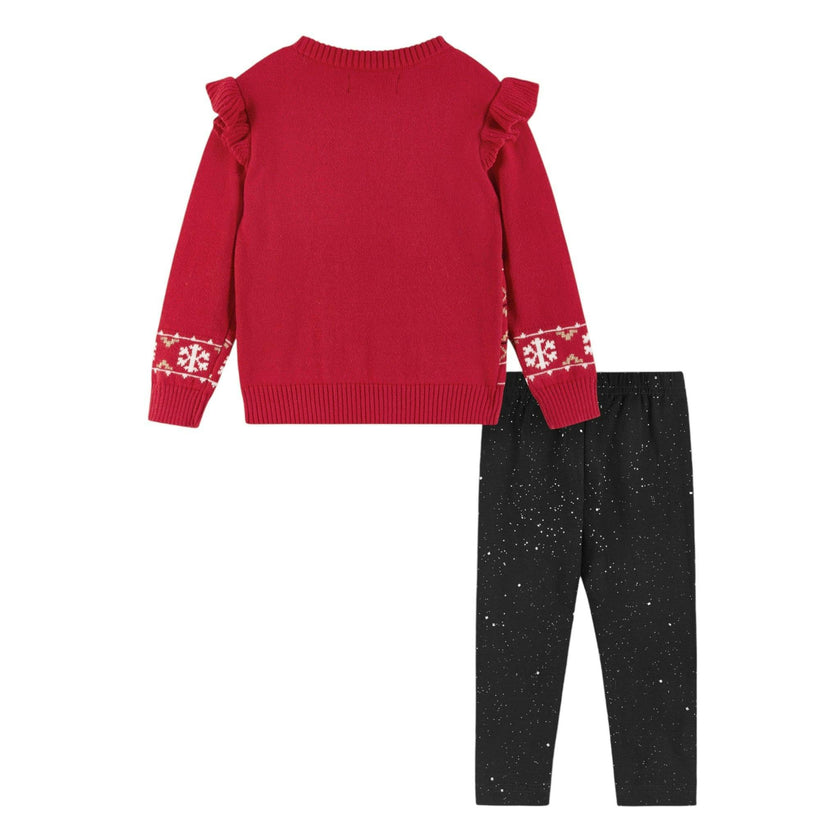 Infant Red Fair Isle Sweater W/glitter Legging Set