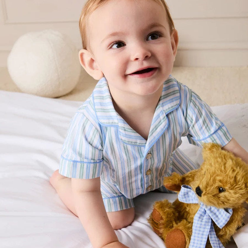 Winston Stripe Light Weight Short All-In-One Pyjamas in Green (9mths-2yrs)